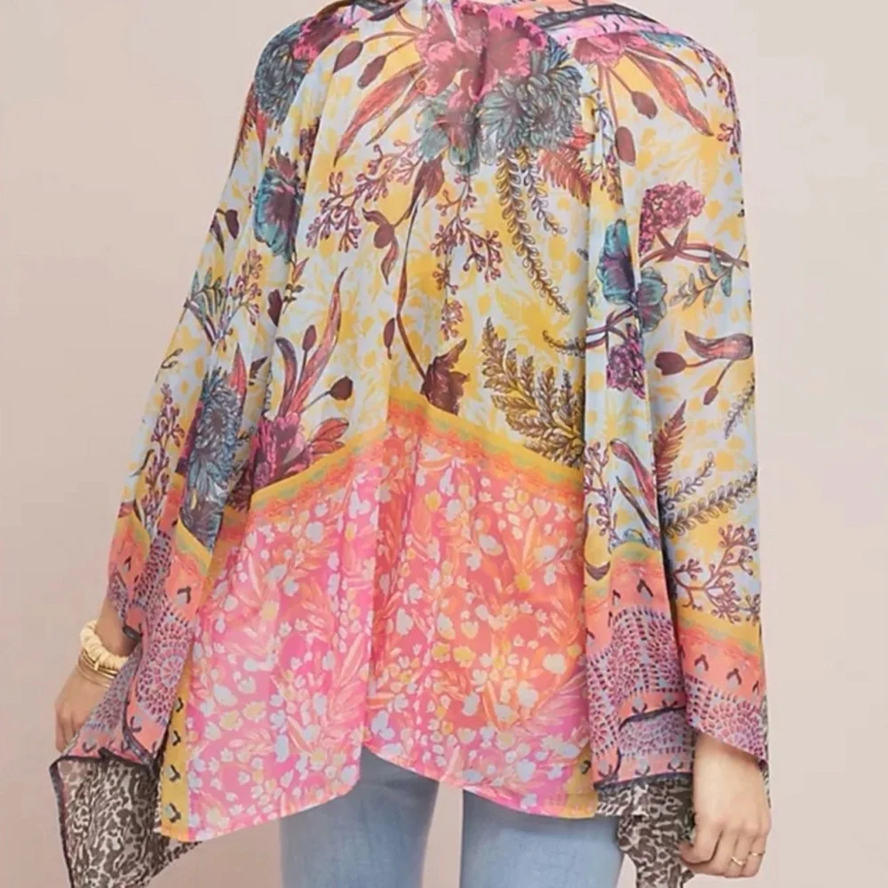 Anthropologie Elizabeth Gillett Floral Scarf Kimono One Size - Picture 2 of 6